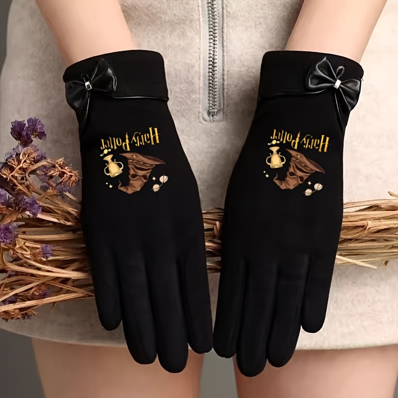 TEMU 1pc Wb Fashion Bow Decorative Gloves, Short Thick Warm Touchscreen Gloves, Autumn Winter Cold-proof Fingerless Gloves, Compatible With