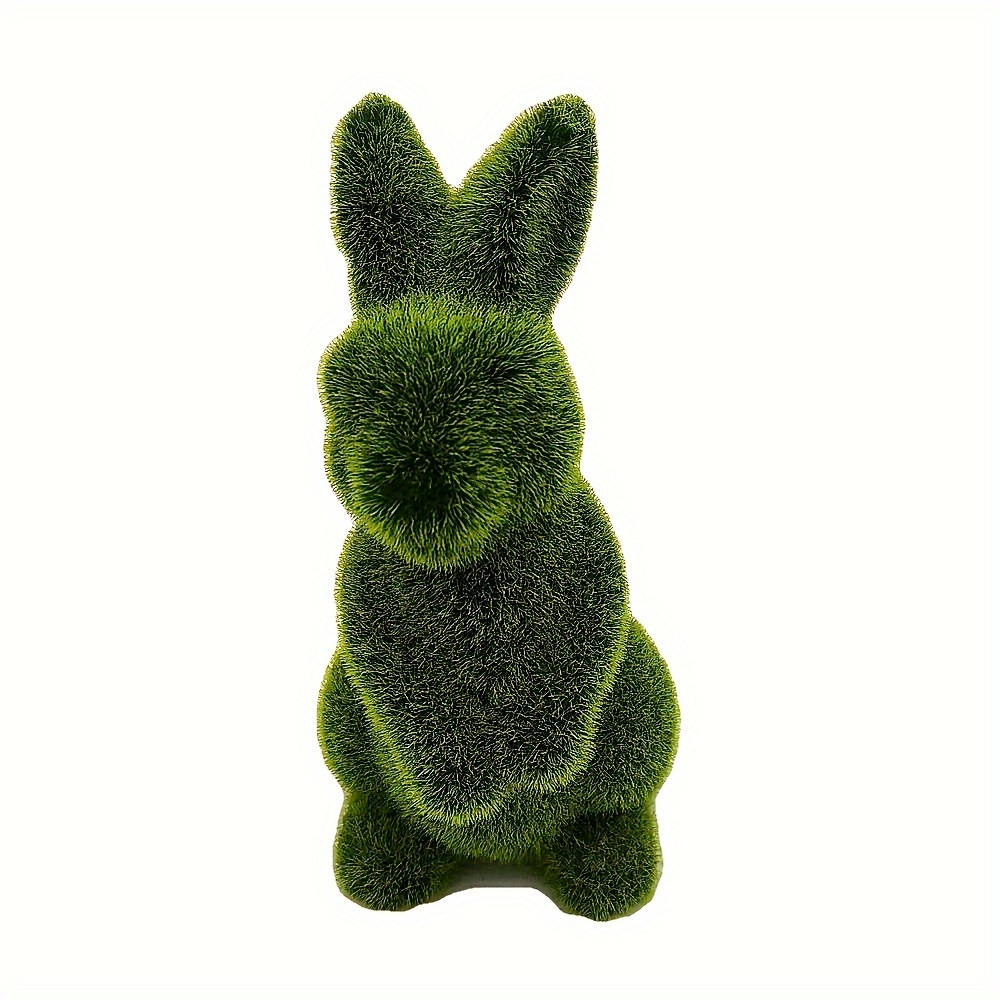1pc easter moss bunny figurine green miniatures rabbit garden decorations easter furry flocked standing rabbit statue easter party favor for home office table ornament