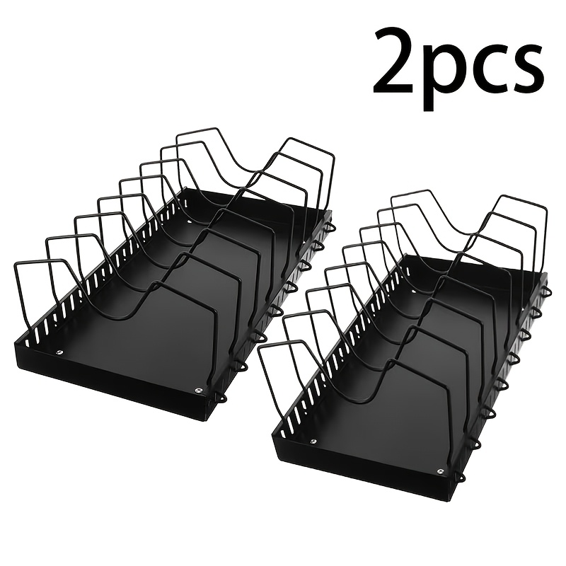 Image of 2pcs Pull-out Organizer, Black Sliding Pot Rack With 8 Dividers, Expandable Pan And Lid Organizer For Cutting Boards, Bakeware, Kitchen Utensils, Space Storage Rack