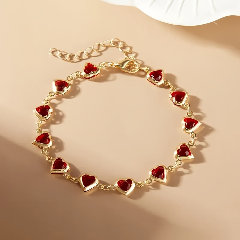 TEMU Elegant And Sexy Golden Women's Bracelet With Red Heart Charm, Suitable For Daily Wear And Party Accessories
