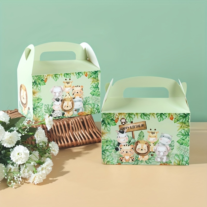 

4pcs, Jungle Animal Paper Candy Boxes Green Forest Safari Birthday Party Decoration Boys Girls Gifts Packaging Box Baptism Favors Wild 1 Baby Shower Supplies Candy Box Handbag