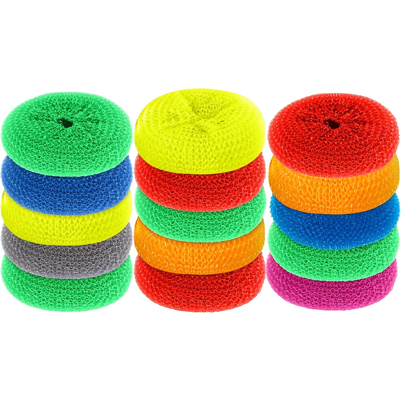 Plastic Dish Scrubbers For Dishes Pot Round Nylon Pad, Mesh Scouring Non Scratch Pads(, 15pcs)