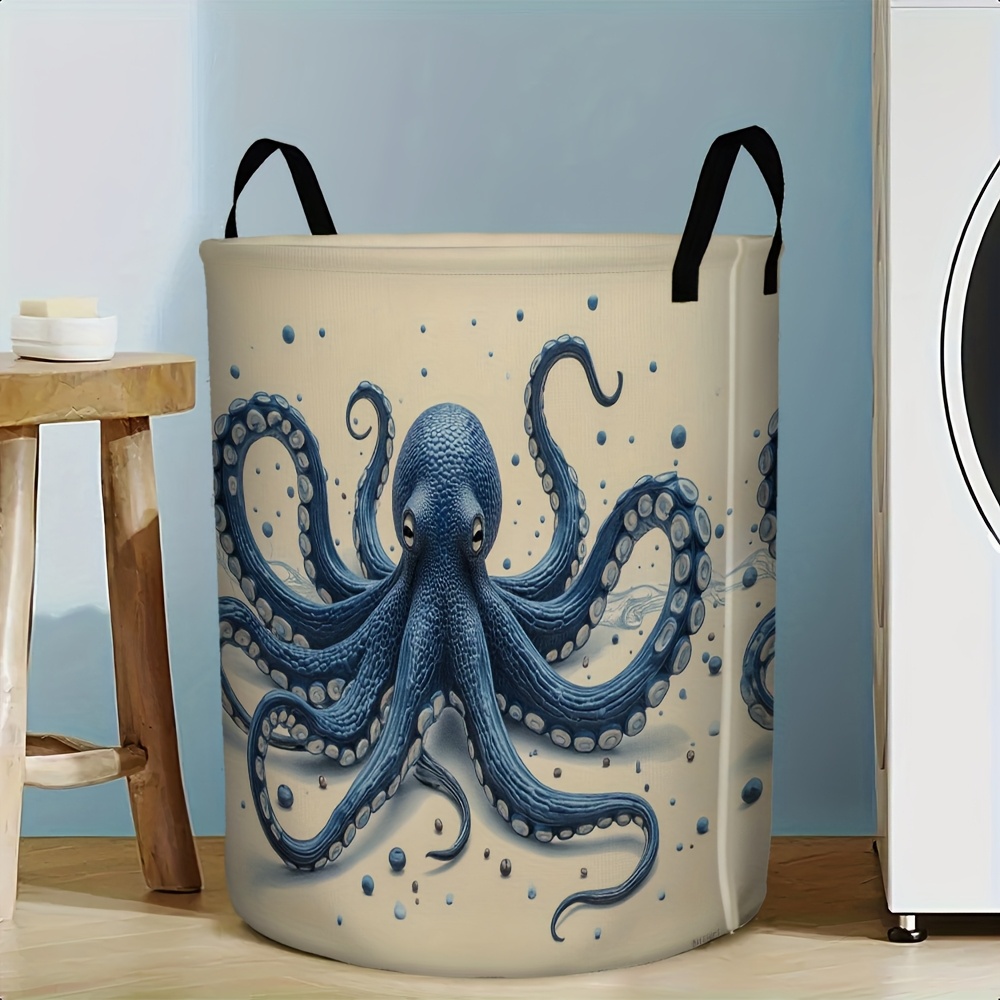 TEMU 1pc 1pcs Nautical Octopus Laundry Organizer Suitable For & - Space-saving Round Storage With Handle, Color Octopus-shaped For, Organizer For, Bathroom, Travel