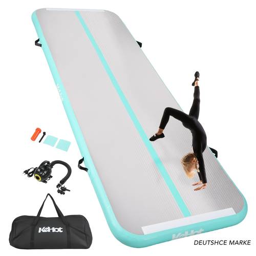 Pista de gimnasia inflable de aire, tapete de gimnasia de PVC de 100X10Cm con bomba eléctrica, bolsa de transporte y kit de reparación para entrenamiento en casa, yoga