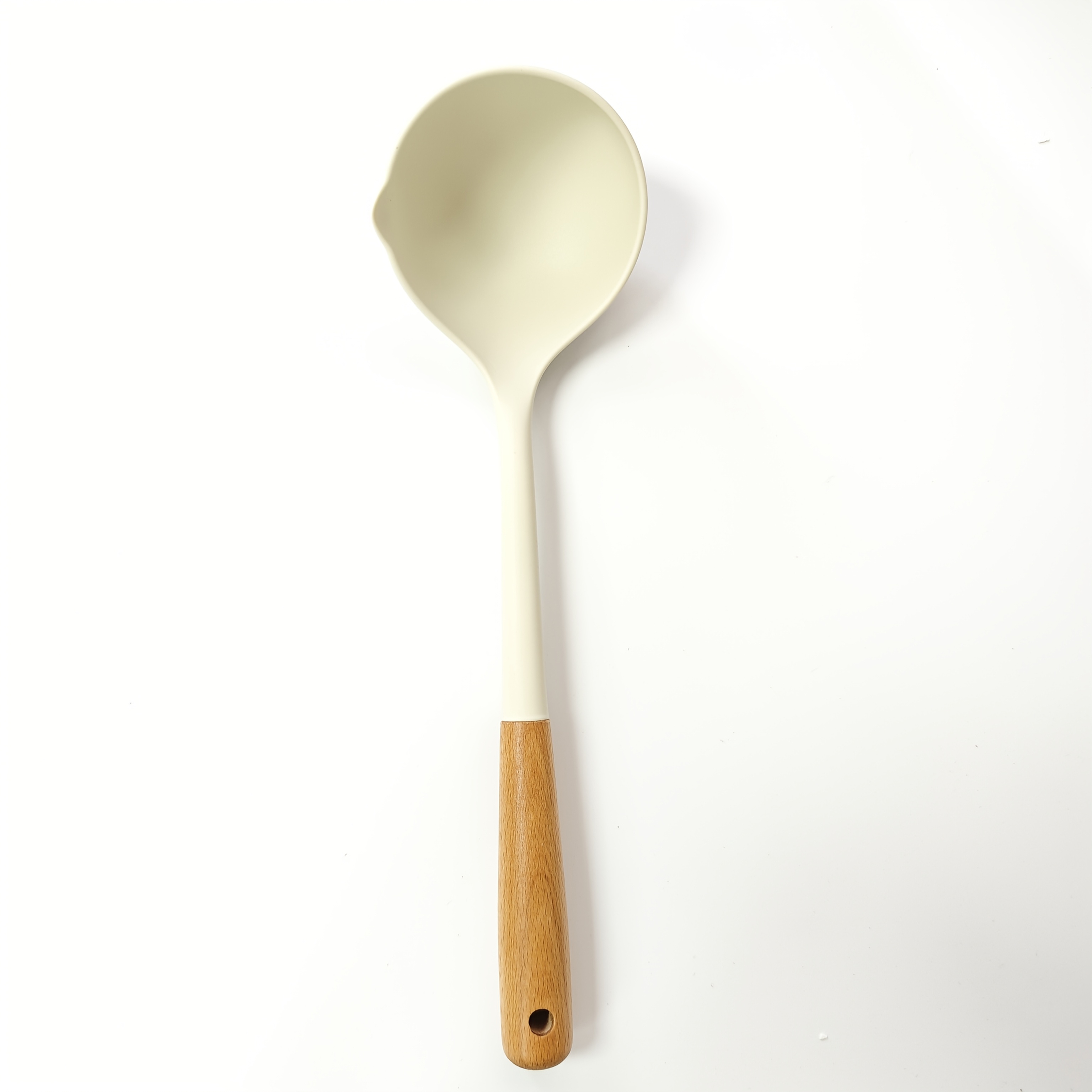 Image of Silicone Spoon With Wooden Handle - Large And Deep Spoon, Suitable For Soup And Congee, High Temperature Resistance, Pan, Safe And Reliable, Ideal For Family And Restaurant Use