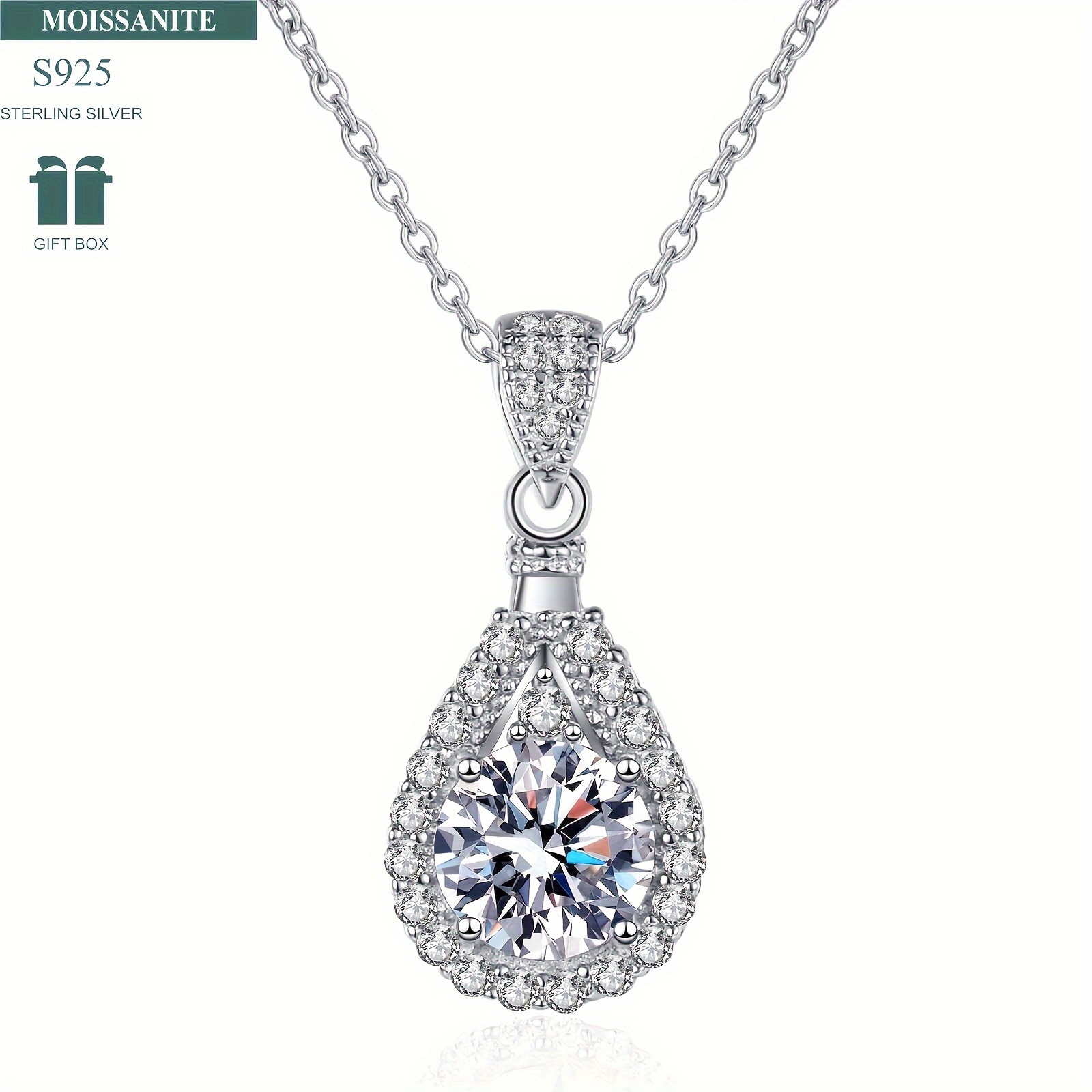 

1pc 925 Sterling Silver 1 Carat Moissanite Teardrop Pendant Necklace Sexy Style Engagement & Wedding Jewelry Gifts For Women