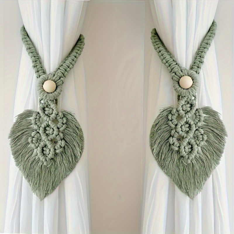 2pcs Bohemian Leaf Macrame Curtain Tiebacks - Handcrafted Adjustable Holdbacks With Exquisite Design - For Window Decor, Bedroom, Office, Balcony & Living Room