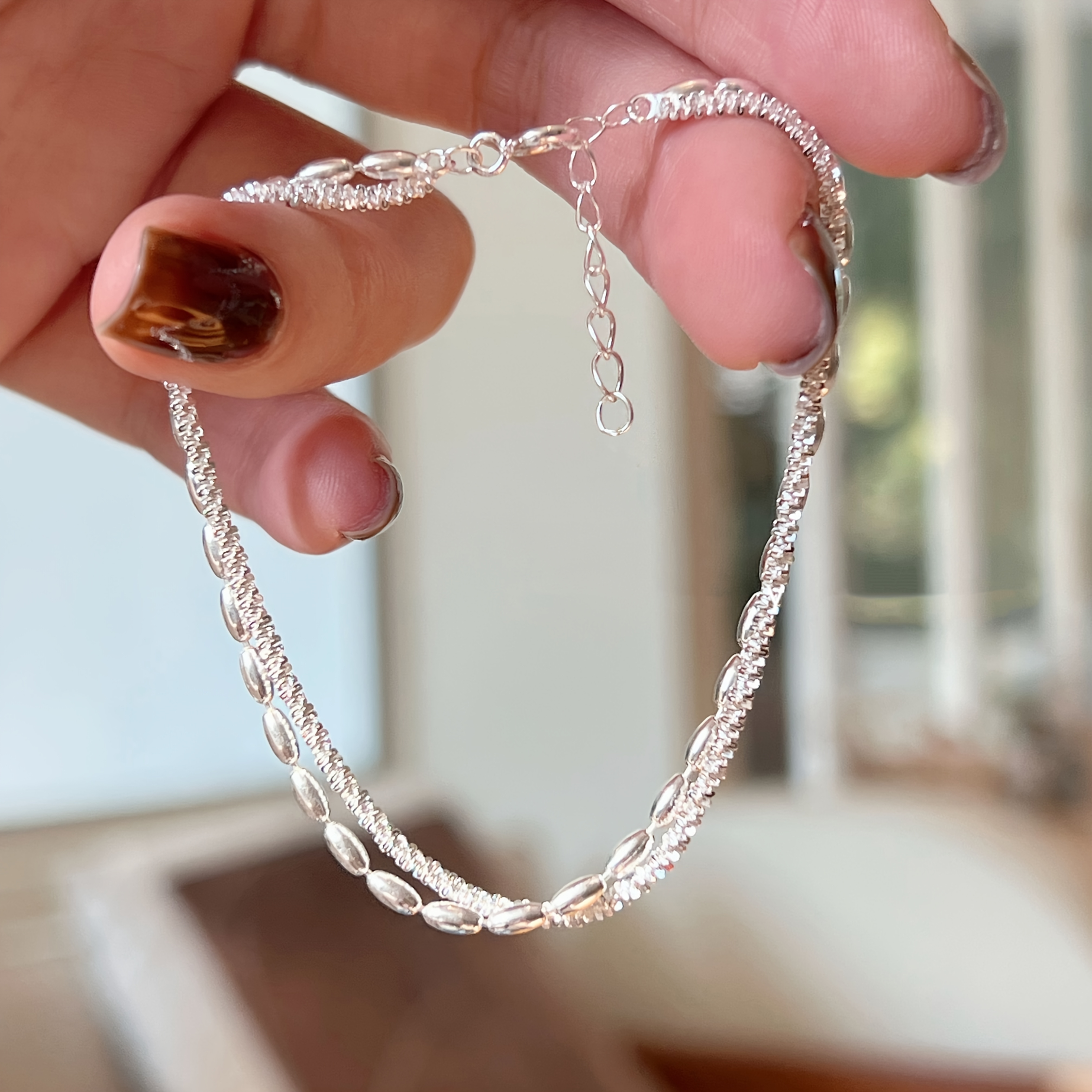 TEMU Bracelet à Double Couche Étoile Complète Grains de Riz pour Dames, Style Élégant et Mode, Ornements de Main Niches Adaptés au Port et Cadeaux