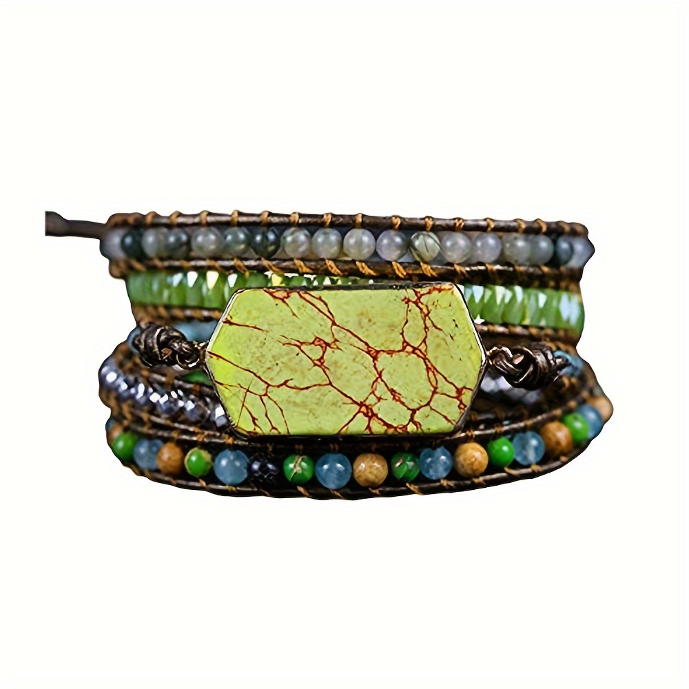 

Women Wrap Bracelets Boho Natural Stone Turquoises Strand Bracelet Jewelry Collection