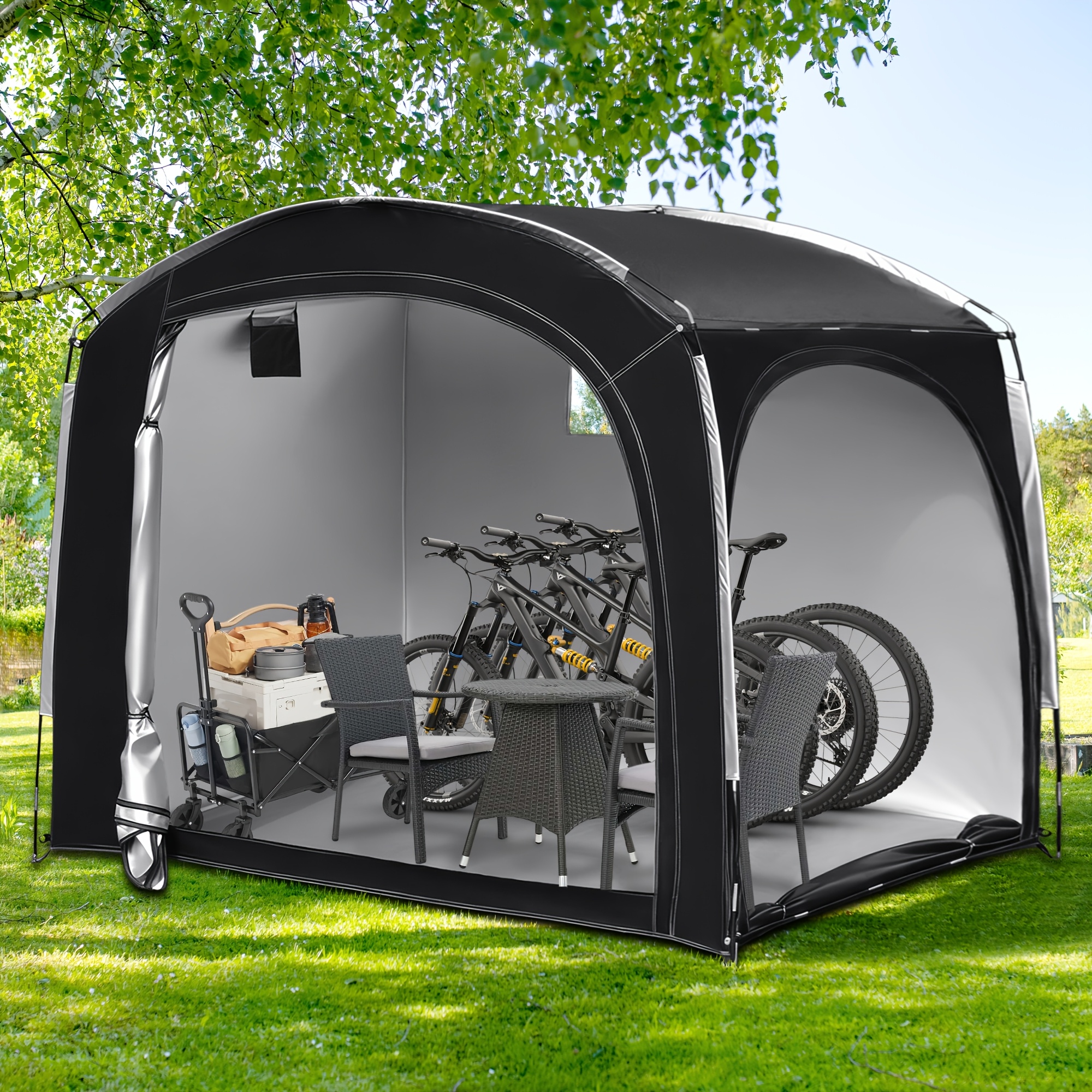 TEMU Large Scale Bicycle Storage Tent, Outdoor Portable Storage Shed, Can 4-5 Bicycles, Made Of Pu4000 Waterproof 210d Oxford Cloth Material With