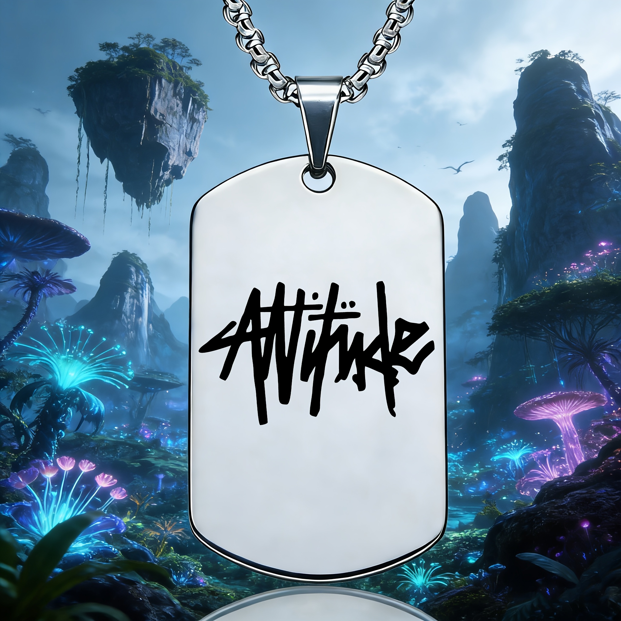 Graffiti Style 'Attitude' Stainless Steel Necklace, Trendy Gift