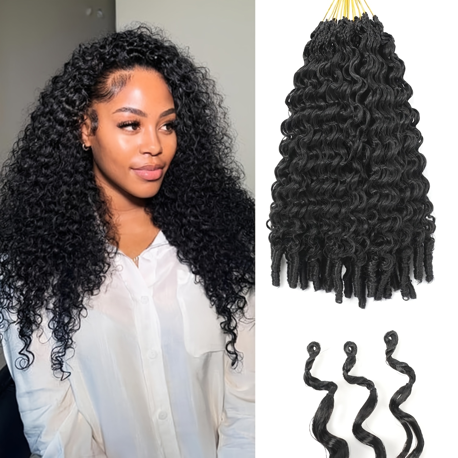 TEMU 1 Pack Curly Crochet Hair 18inch Knotless Curly With Spiral Ends Synthetic Hair For Women Pre Looped Bohemian Crochet Braids Braiding Crochet Hair Extensions