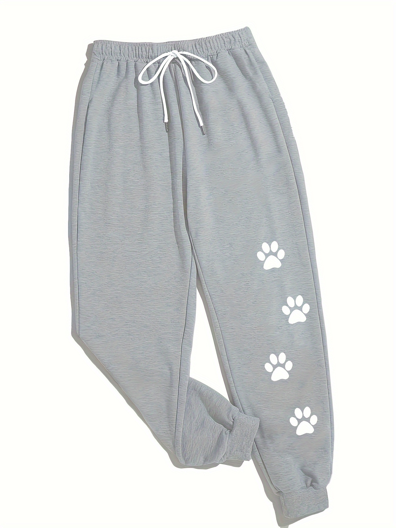 Plus Size Casual Pants Women's Plus Paw Print Drawstring - Temu