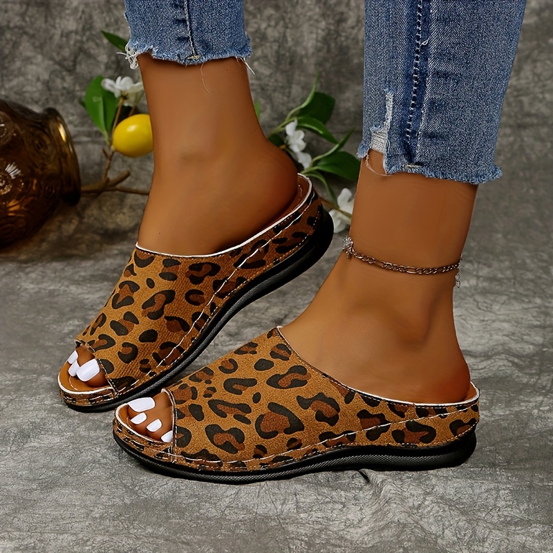 womens leopard print slip mules round toe mesh upper Temu United