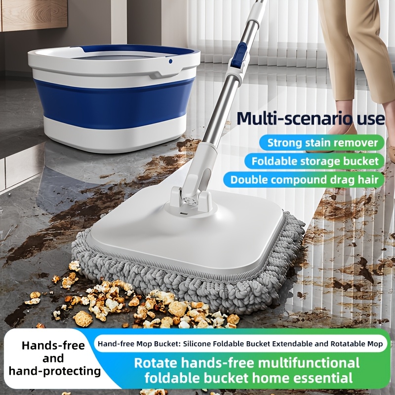 1set stainless steel spin mop and bucket set manual rotary mop with collapsible bucket for car washing fishing office   room kitchen floor cleaning no power needed versatile use for bedroom bathroom outdoor details 0