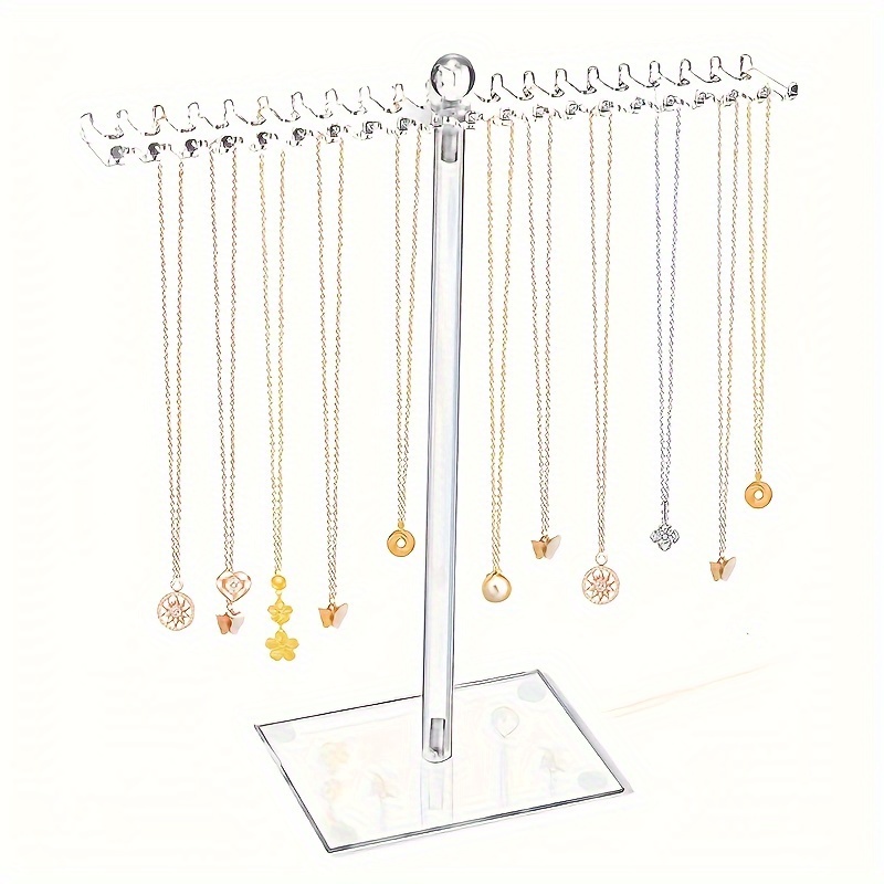 

1pc Modern Acrylic Jewelry Storage Rack, Transparent Necklace Bracelet Display Stand With Double Hooks, For Home Decoration