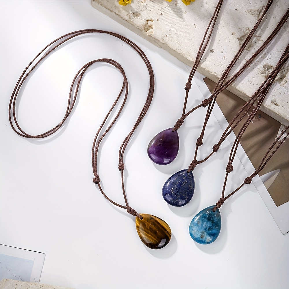 Natural Stone Amethyst & Lapis Lazuli Drop Pendant Necklace