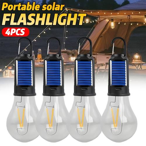 4pcs solar lights with hooks bright usb rechargeable portable courtyard decoration flashlight multiple lighting halloween christmas outdoor atmosphere lights suitable for gardens tents fishing night lights emergency backpack travel