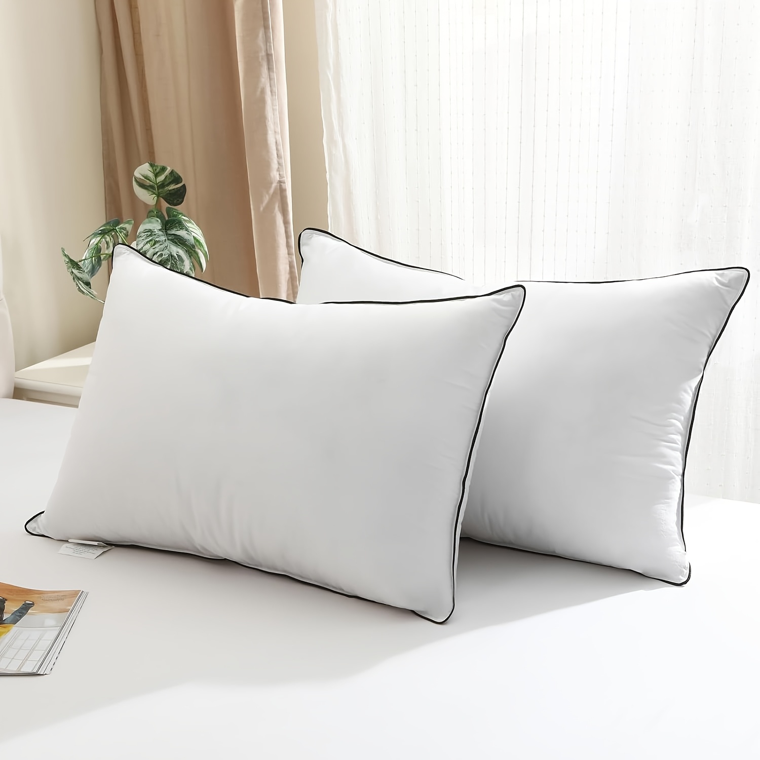 2pcs Down Pillows 40x80cm, 50x75cm With 3 Chamber Filling, Filling Is Of 10% Grey Goose Down And Memory Foam, 100% Cotton Cover, Soft And Supportive, White, Pack Of 2, Rds And