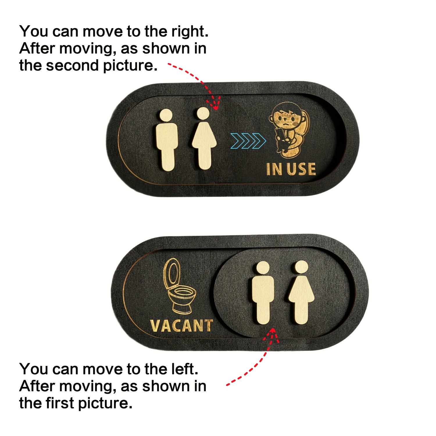 Creative Wooden Toilet Sign Indicating Wc /vacancy, A Movable Guide For Men's And Women's Restrooms