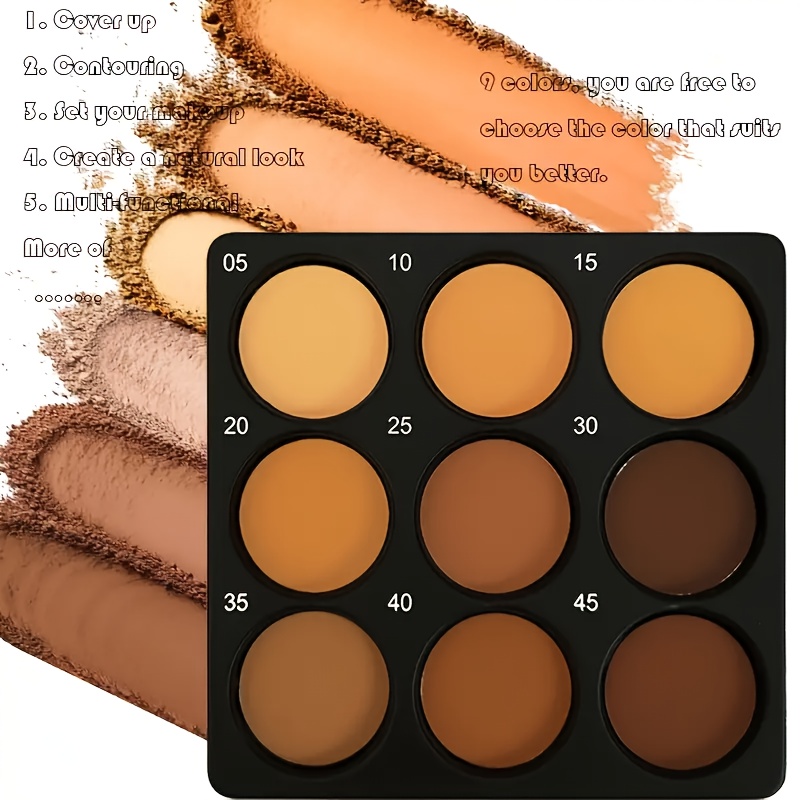 9-Color Face Contour And Concealer Palette, Medium to Deep Tones, Highlight And Contour, Matte End, Waterproof And Sweatproof, Long-Lasting, Suitable for Daily Commute, Dates, Parties, Easter, Music Festivals, Mother'S Day Gift