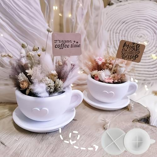 silikon-tonformen, 2-teiliges gemischtes set, tasse untertasse silikonformen-set, epoxidharz-formen mit tablett, diy-silikon-bastelarbeiten, für