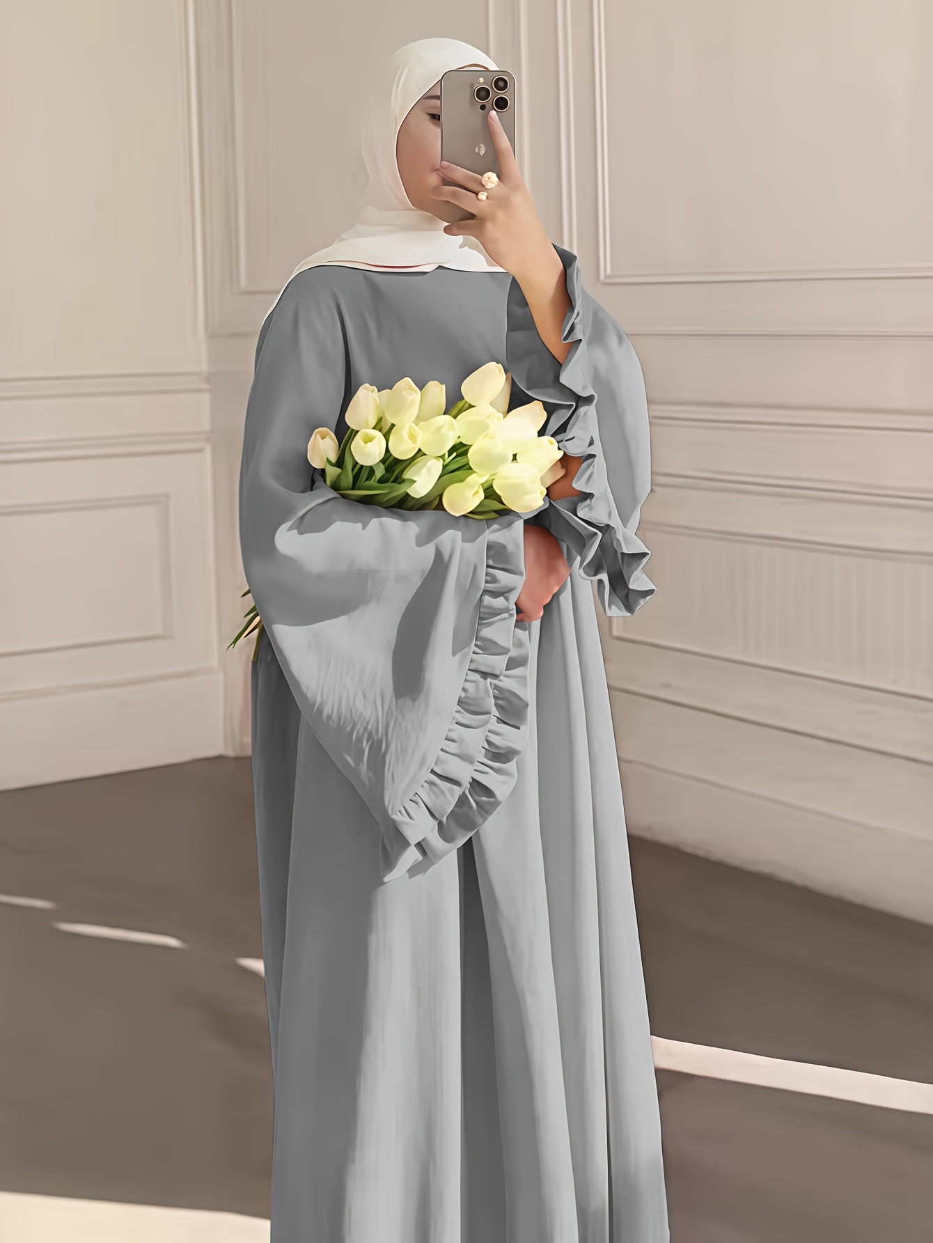 slim fit dress slacks Modest Muslim Women's Ruffled Shoulder Maxi Dress main image 0
