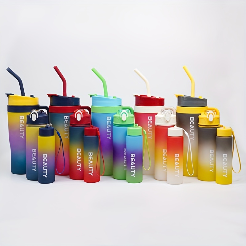 

Three-piece Ice Tumbler, Gradient Color Frosted Straw, Double Drinking Plastic Water Cup, 300ml/800ml/1200ml (10oz/27oz/40oz), Large Capacity Car Handle Car Cup