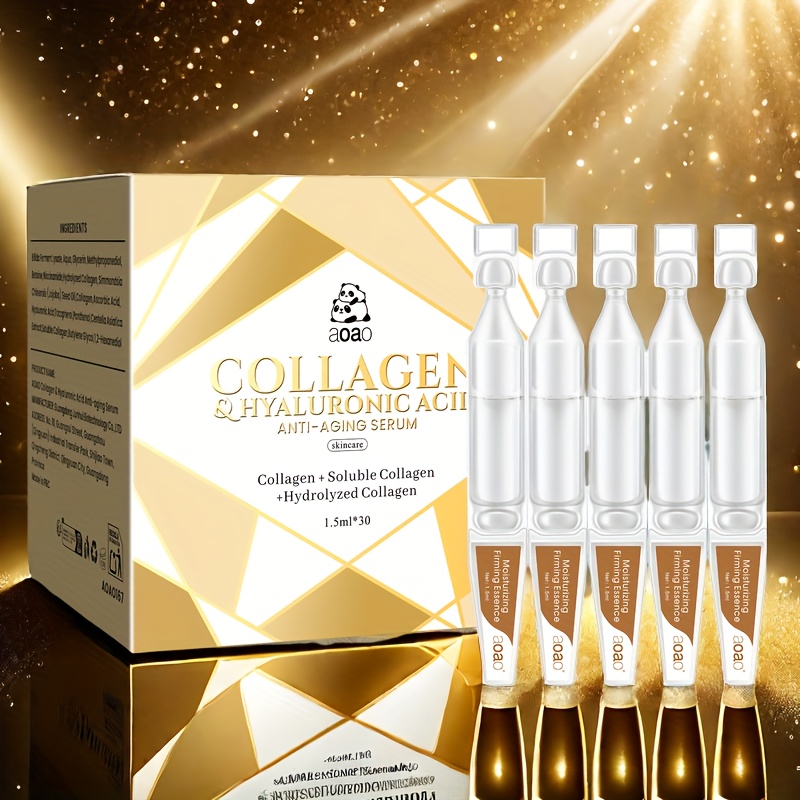 Collagen Hyaluronic Acid Serum with Peptides, Vitamin C & Hyaluronic Acid for Deep Hydration, Brightening & Tightening - Portable Travel-Sized 1.5ml Bottles, 30 Pack, Alcohol-Free, Unisex for Face & Eyes, All Light Beige Types
