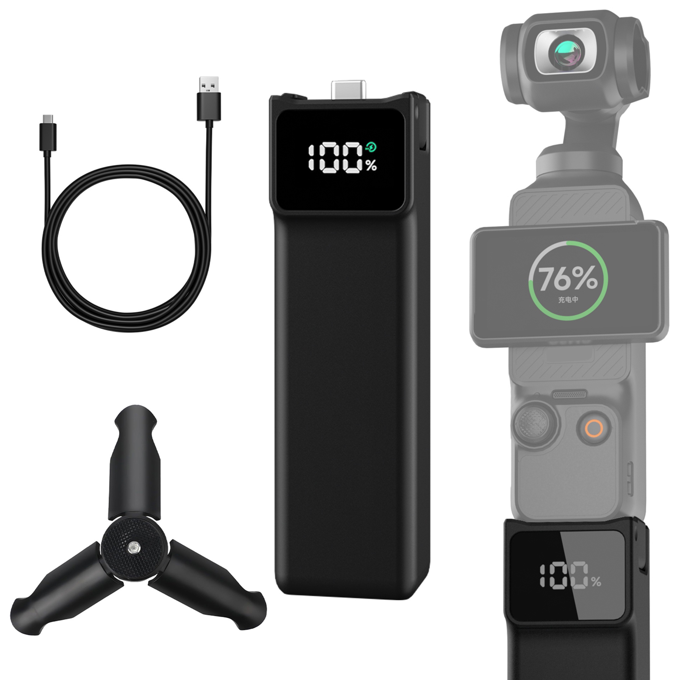 E-shop Schnelllade-Akku-Griff für Pocket 3 – Kompatibel mit DJI Pocket 3/4 Kamera, Integrierter 5000mAh Tragbarer Power-Griff, 18Wh Extra Reserviertes