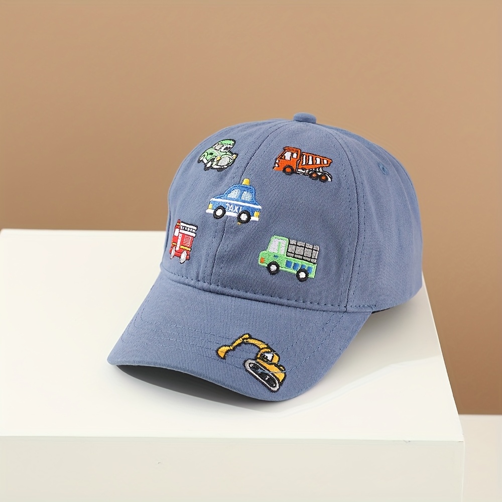 Image of Spring/autumn Boys' Cartoon Embroidery Baseball Cap Excavator Small Car Breathable Adjustable Casual Teenager Duckbill Hat