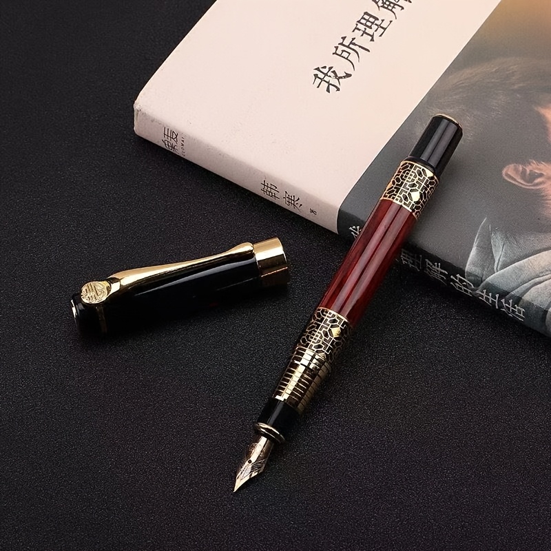 

1pc Elegant Metal Engraved With - Medium Nib, Clip-on Cap, Ideal For Writing, Signing, Business Use, And Gift , Fountain Pens For Writing