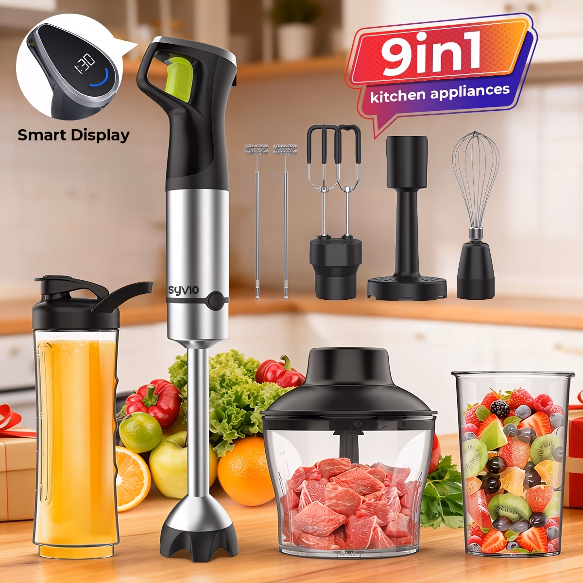 Syvio Immersion Blender, Max 1200W Heavy Duty Hand Blender With...