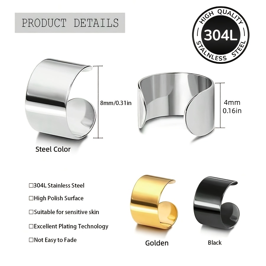 2pcs Minimalist Hip Hop Stainless Steel Non-Pierced Ear Clips