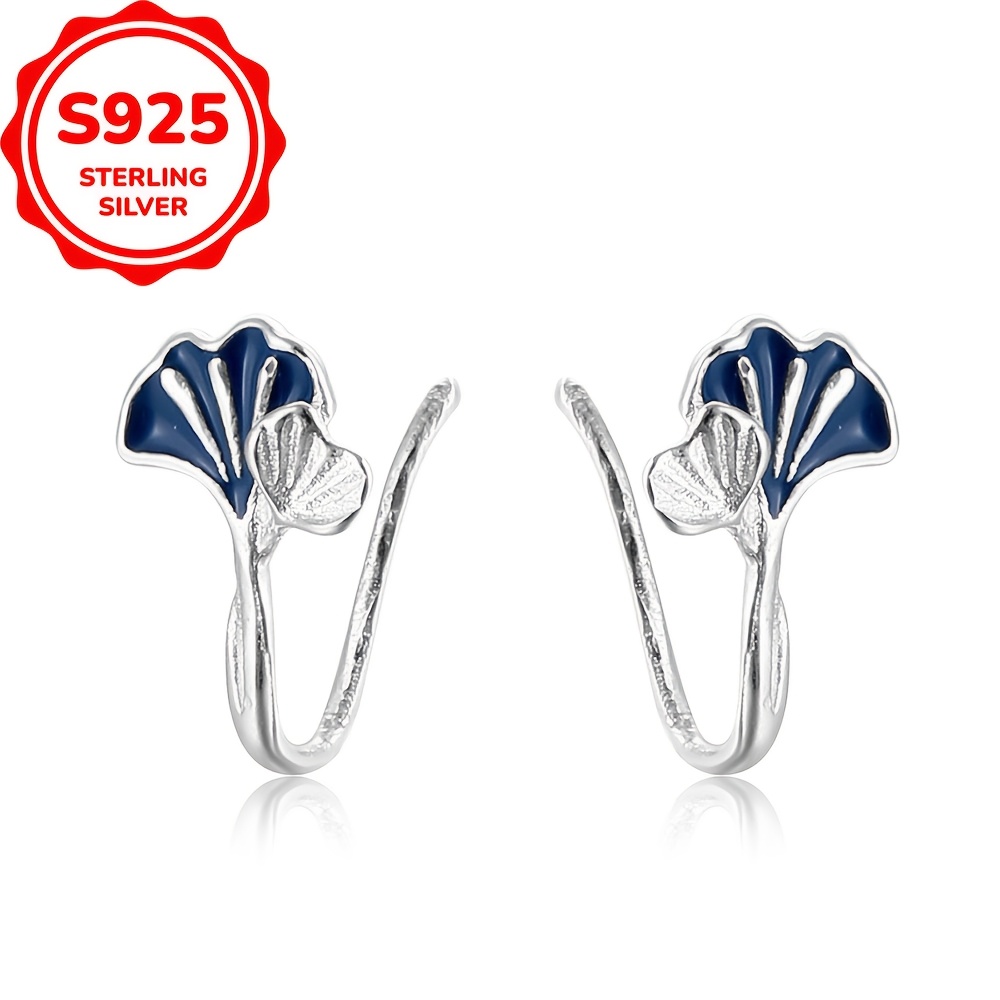 Image of 1 Pair 925 Sterling Silvery Heart Ginkgo Ear Studs Making Jewelry Gifts For Daily Or Holiday Dressing Accessories ( 0.76g/0.027oz)