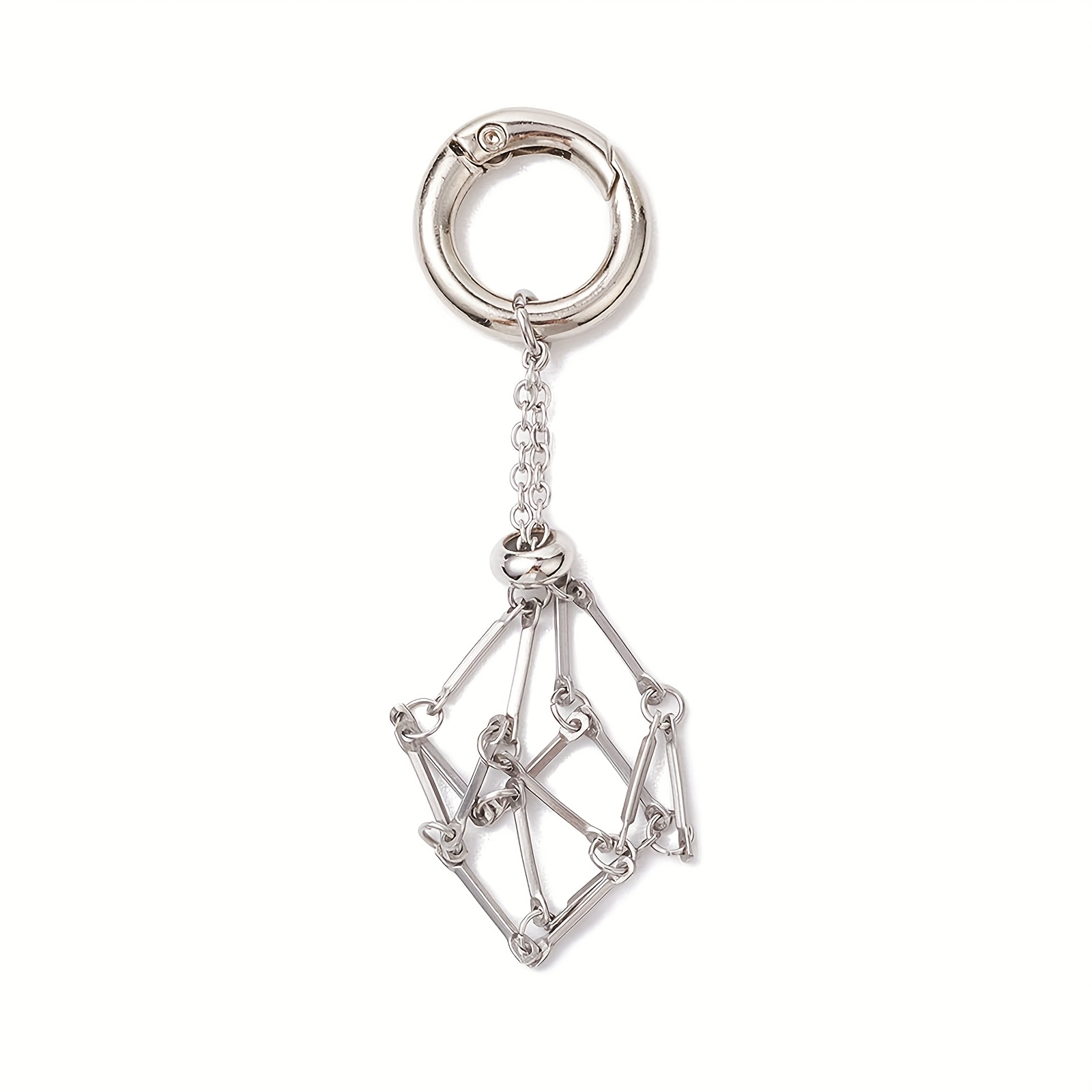 1pc Stainless Steel Stone Holder Pendant Suitable For Keys, Beads, Stones - Rings, Decorative Accessory, Stylish Chain Pouch For Or Gift, 81mm, Diy Wallet Making