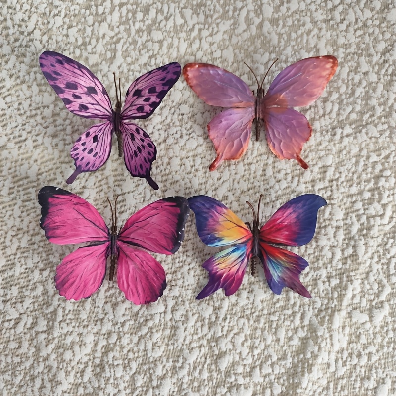 TEMU 4 pièces de Papillons Artificiels Réalistes et Éclatants - Décor Coloré de 11,5 cm, Accessoires pour Bouquets DIY, Décoration de Casquette de