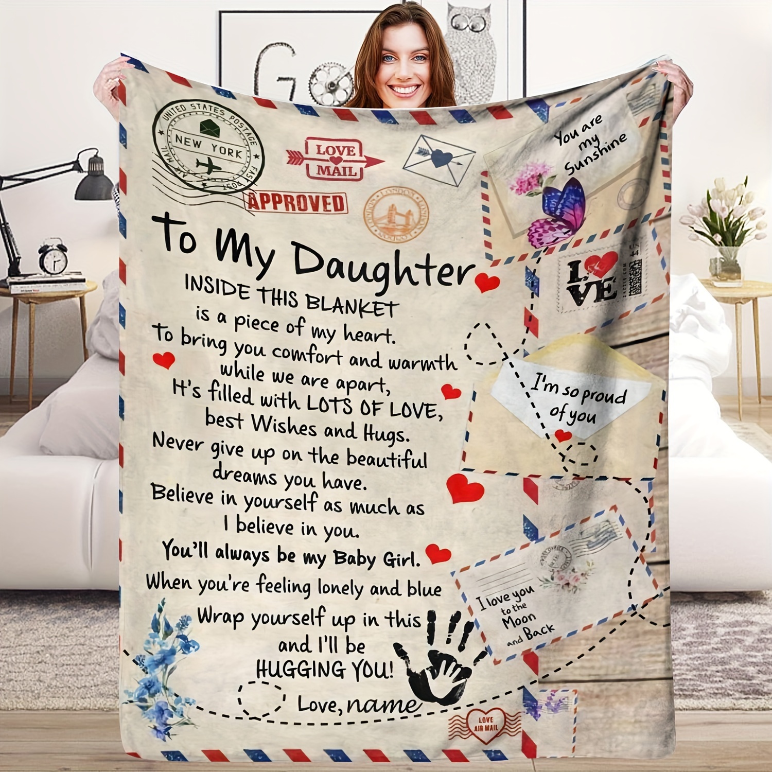 

Cozy Flannel Throw Blanket For Daughter - Soft, Warm, And Perfect Gift With Creative Letter Design - Ideal For Couch, Bed, Office, And Travel