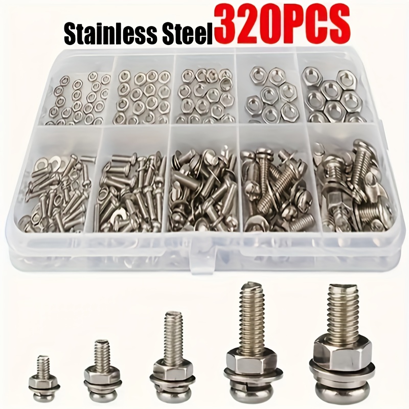 

320pcs Steel Ss304 And Nut Kit, And Washers For Diy And Fixing