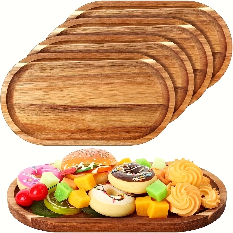Image of Set Of 5 Large Wooden Oval Decorative Trays In A Rustic Style, Suitable For Serving Food, Meats, Cheeses, And Fruits ; Perfect For Christmas, Halloween, And Thanksgiving