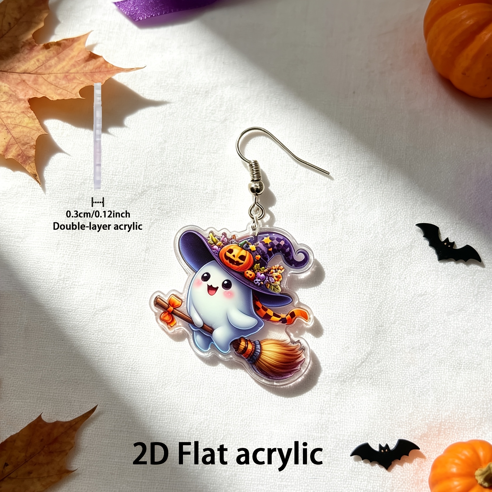 2D Flat Acrylic Witch Broom & Dangle Earrings