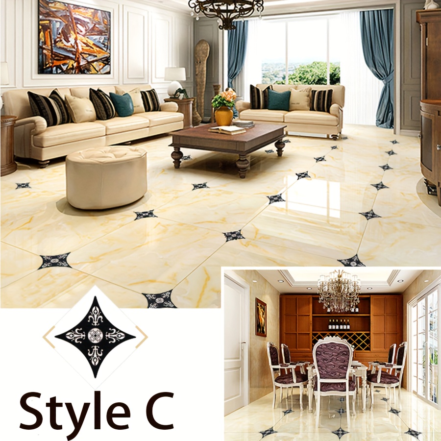 Image of 24 Sheets/set, Waterproof Tile Stickers, Self-adhesive Floor Stickers, Living Room Floor Stickers, Beautiful , Decorative , Diagonal Stickers