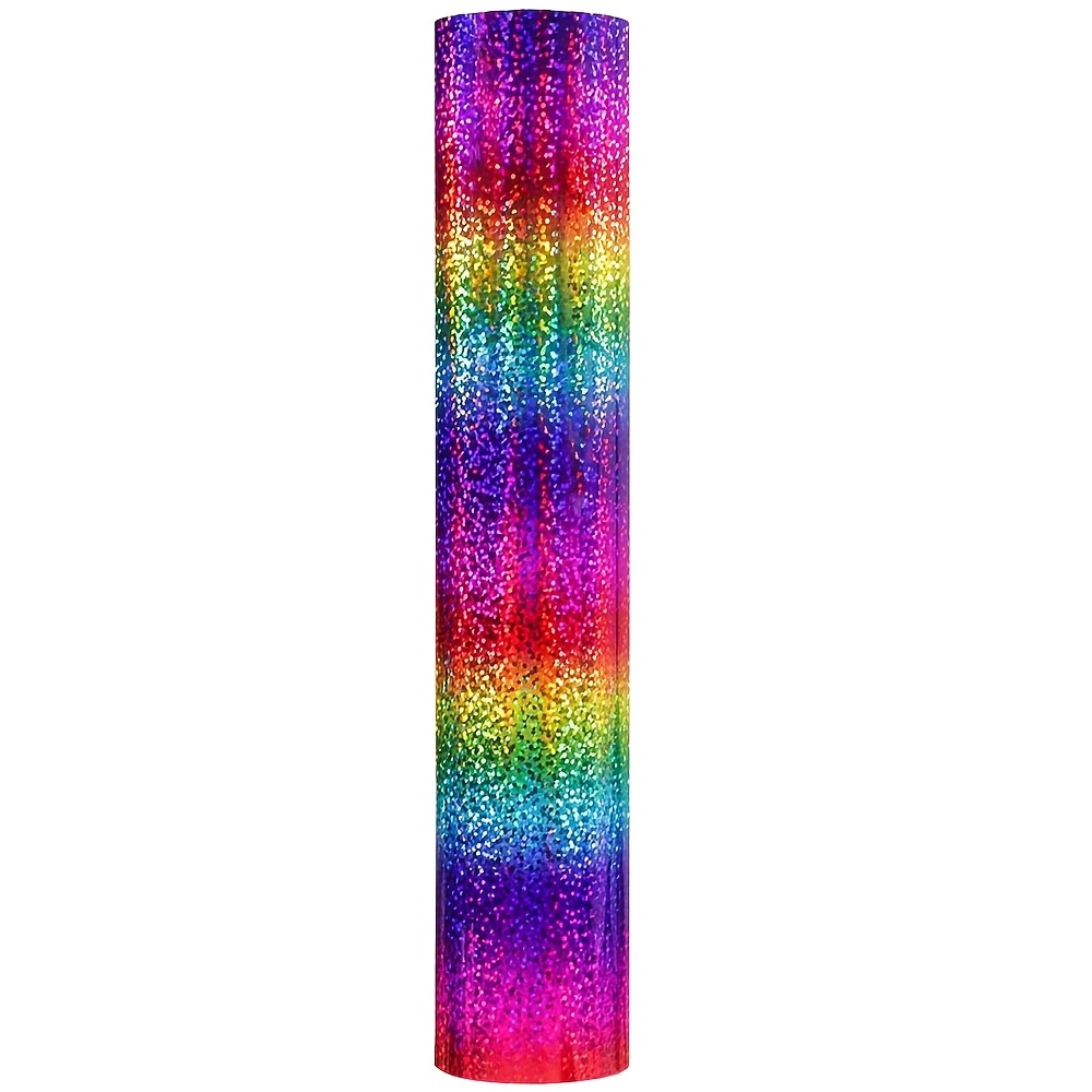 Image of 12" X 4 Ft Glitter Rainbow Vinyl, Holographic Glitter Permanent Adhesive Vinyl For Home, Car, And Tumbler, Christmas Gift Decor