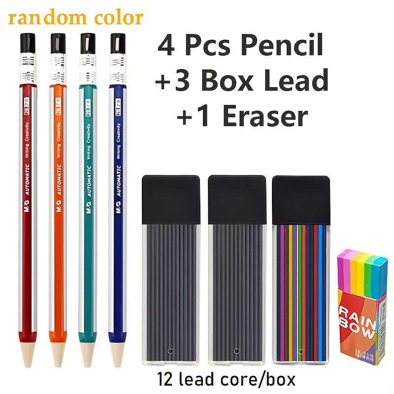 TEMU 8pièces/Ensemble de crayons mécaniques 4 couleurs 12 couleurs Remplaçables 2.0 plomb fil Dessin Dessin Crayons automatiques Bureau Instruments