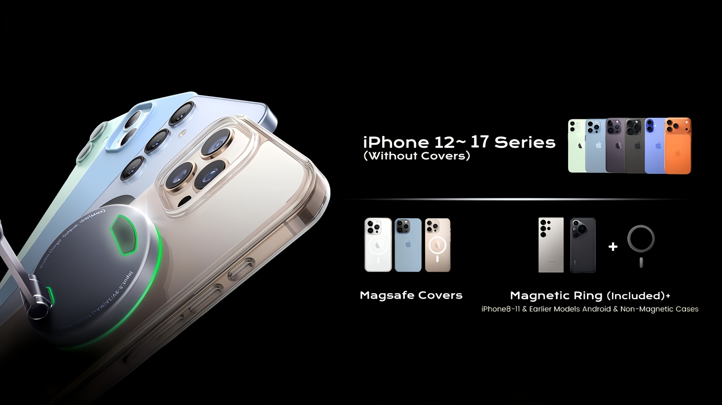 15W Draadloze Oplader Autotelefoonhouder, met Kleurrijke LED-verlichting Uitschuifbare Opvouwbare Magnetische Telefoonhouder voor Auto Dashboard, Snelle Warmteafvoer/Vreemde Voorwerp Detectie/Overlading Bescherming, Compatibel Met Alle Mobiele Telefoons, Kerstcadeau voor Mannen