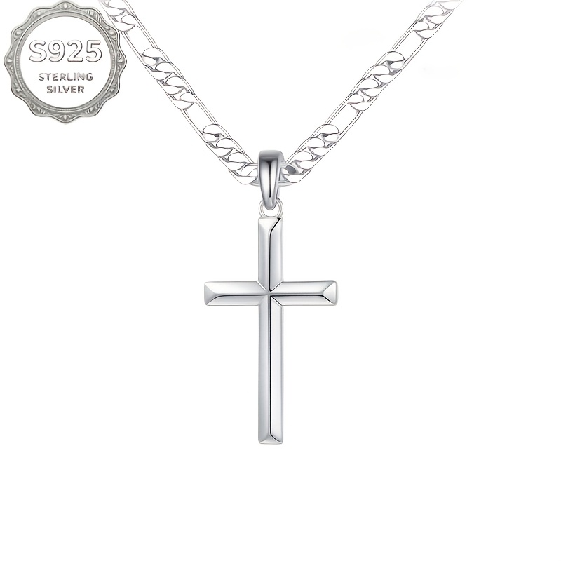 Men's Cross Necklace, 925 Silver, With Chain, Waterproof And Fade-resistant, A Stylish Accessory, Perfect As A Gift For Family, Brothers, Father's Day Gift For Dad