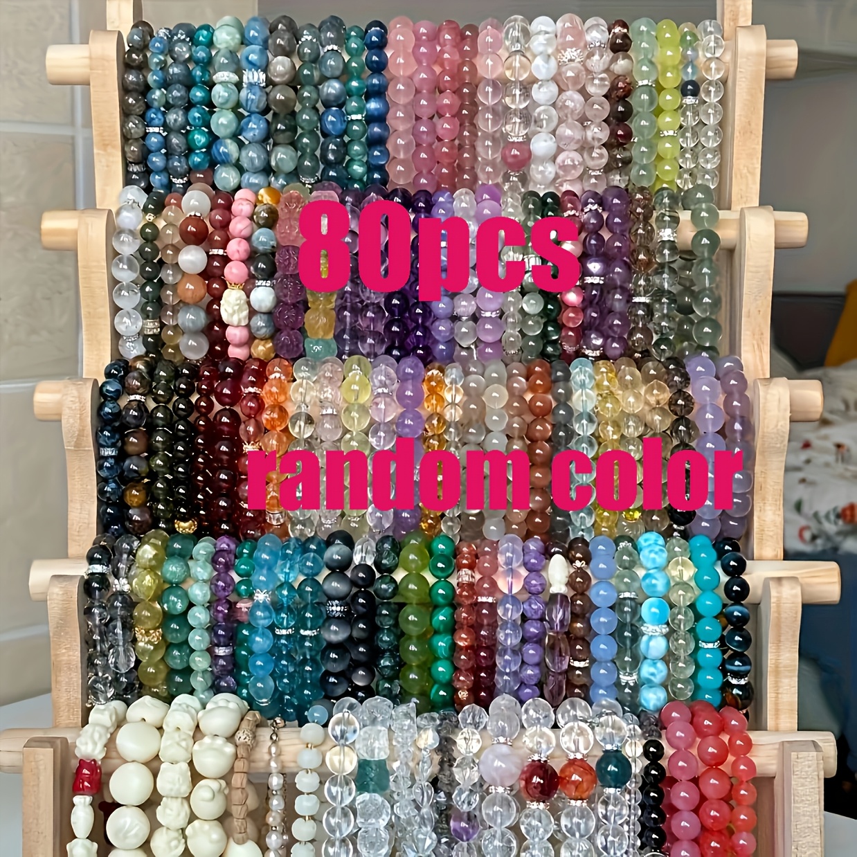 TEMU Halloween Christmas Gift For Her/him 80pcs Random Color Handmade Bohemian Multicolor Bead Bracelets & Charm Chains - Multicolor Crack Beads