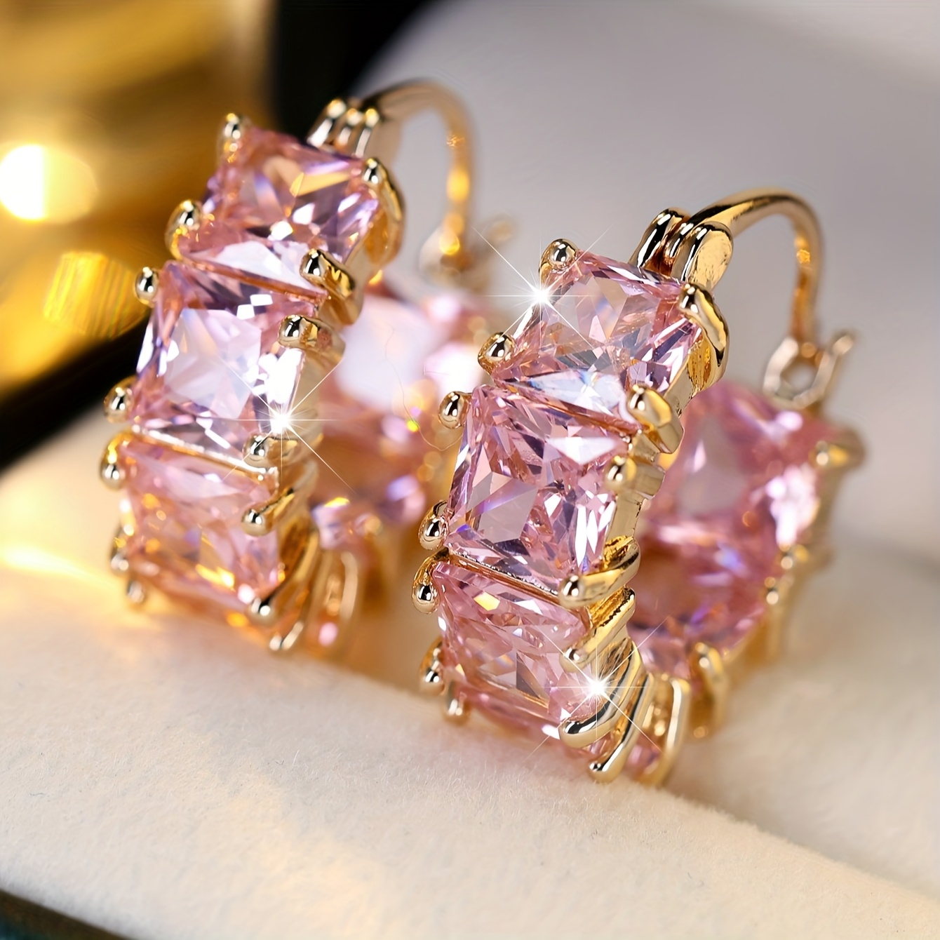 

Elegant Pink Cubic Zirconia Hoop Earrings For Women - Luxurious , Christmas & Valentine's Day Gifts, Wear