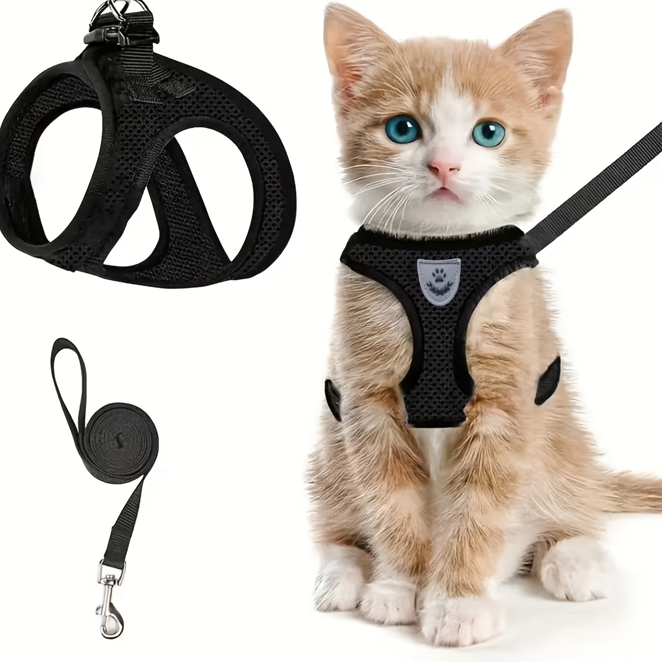 TEMU 1pc Of Breathable And Comfortable Pet Harness, Suitable For Walking Dogs And Cats, Outdoor High-quality Shock-absorbing Leash, Black Vest-style
