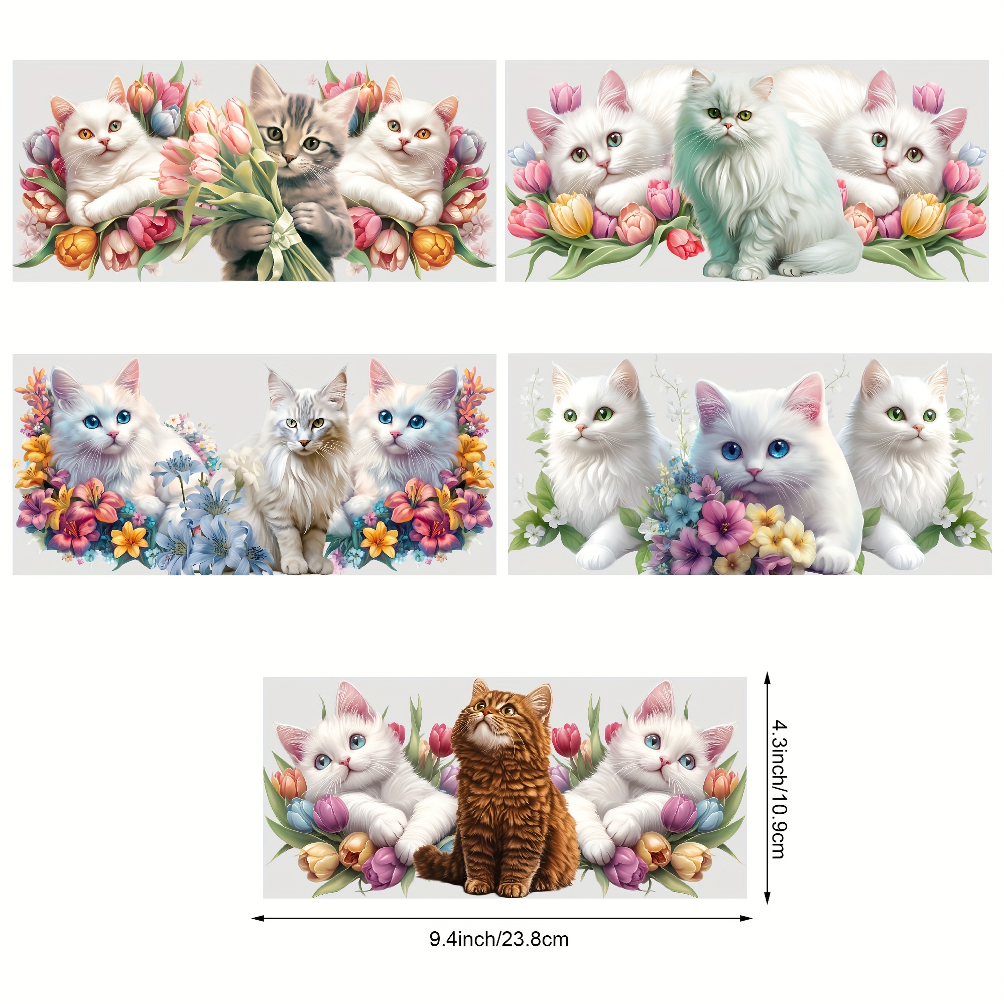 TEMU 5 Sheets Cute Cat Uv Dtf Glass Cup Wrap Transfer Stickers, Dtf Craft Transfer Stickers, Wipe-on Transfer Stickers For 16oz Glass, Cups, Crafts,